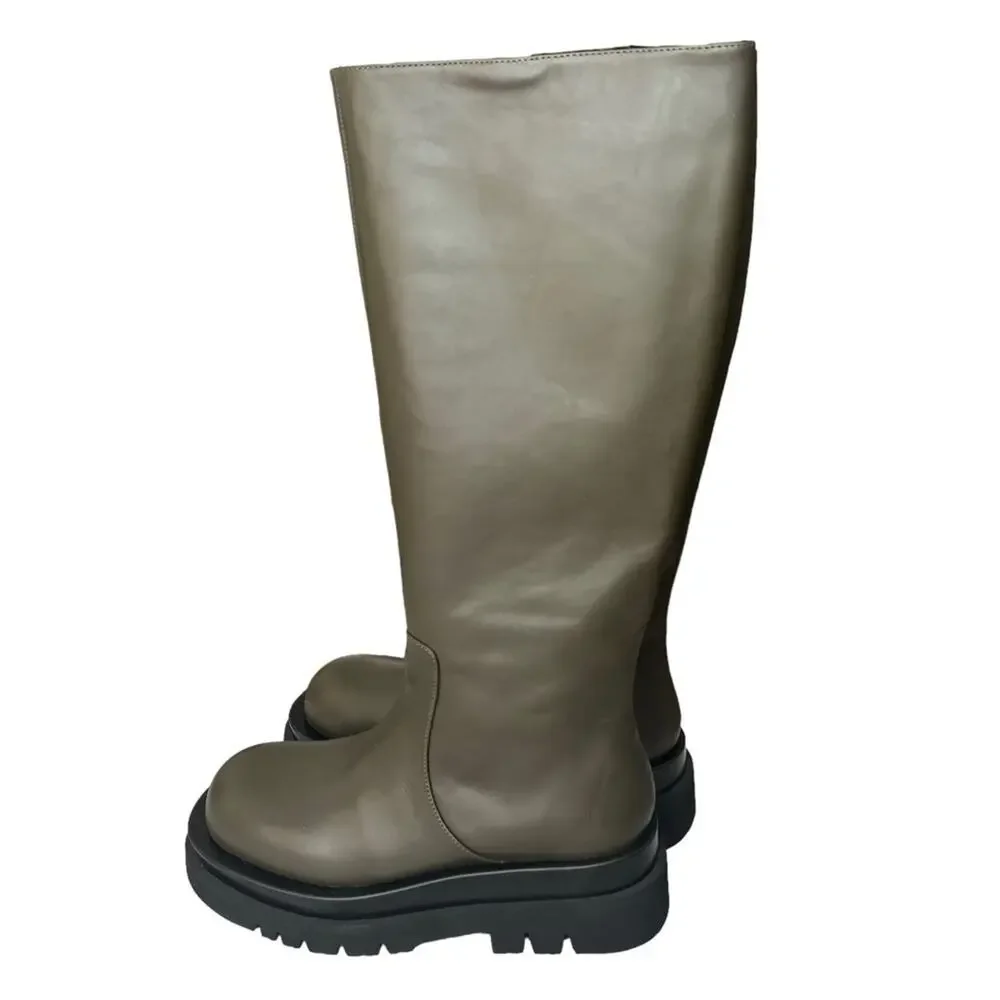 Jeffrey Campbell Tanked Knee High Lug Sole Dark Green Platform Boots Size 8.5